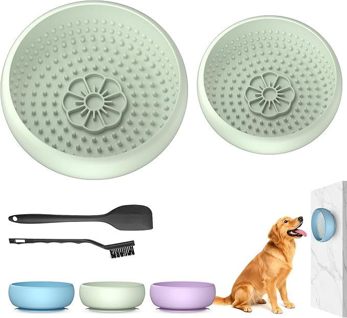 Pawinner 2 Pack Dog Lick Bowl, Freeze Lick Mat for Dogs, Food Grade Silicone, Non-Slip Slow Feeder Licking Bowl with Suction Cups, Enrichment Puzzle Feeder for Distraction(Green)