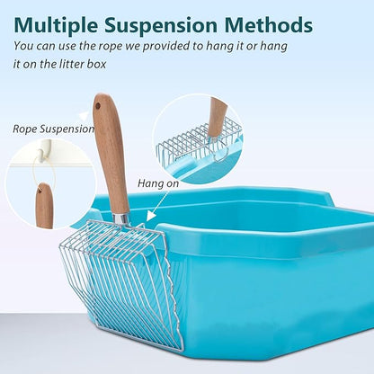 Cat Litter Scoop, Premium Kitty Shovel with Hook and Hole, Metal Sifter Scooper Stainless Steel for Easy Cleaning, Durable and Heavy Duty, Odor-Free for Litter Box