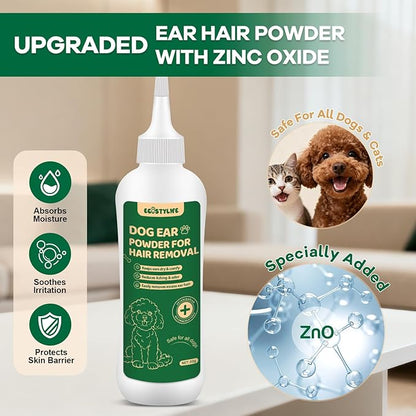 Dog Ear Hair Removal Tool – Easy Ear Plucking Powder for Dogs, Upgraded Dog Ear Powder, Hemostats & Round Tip Scissors for Gentle, Effective Ear Hair Removal (Poodles, Schnauzers & More)