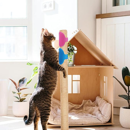 4pcs Cat Self Grooming Brush, TPR Cat Face Scratcher Adjustable Pet Hair Massage Combs Artifact for Climbing Frames & Table Legs, Short/Long Hair Cats & Kittens Interactive Toy (Pink, Blue)