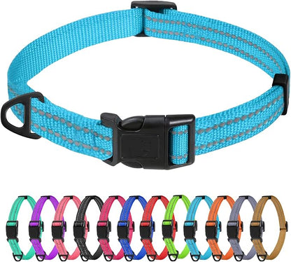 TagME Reflective Nylon Dog Collars, Adjustable Classic Pet Collar with Quick Release Buckle for Extra Small Dogs, Sky Blue, 5/8" Width