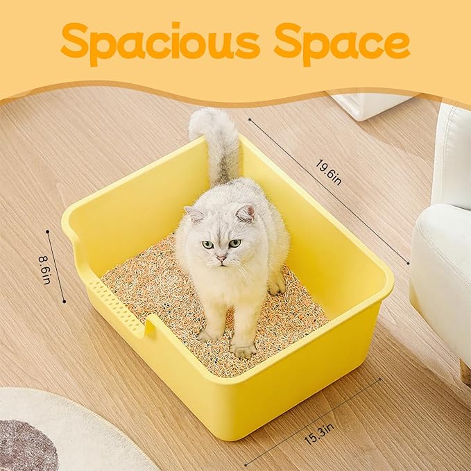 Large Cat Litter Box with High Sides,Cat Litter Pan with Low Entry,Cat Box for Indoor Kittens & Senior Cats,Anti-Splashing,Waterproof,Easy to Clean,Durable (Speckle Gray)