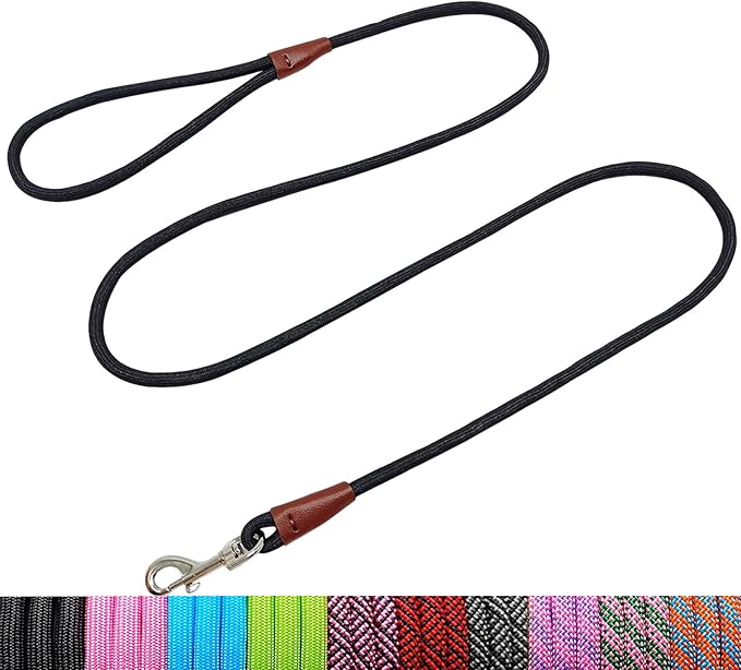 WYuZe 5ft Puppy Leash for Small Dogs, 1/4" Thin Rope Dog Leash with Easy to Use Hook, Lightweight Cat Leashes for Chihuahua/Yorkie/Toy Breed 10 Colors, Black