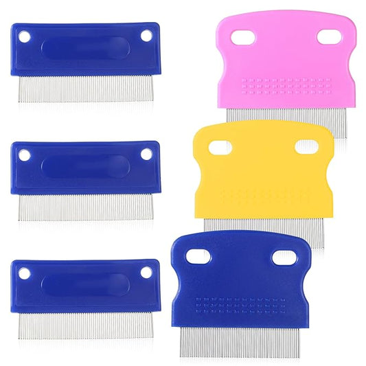 Jeffdad 6 Pcs Pet Lice Comb, Stainless Steel Tear Stain Remover Comb Dog Flea Combs with Plastic Handle Pet Grooming Combs for Dogs Cats Removing Flea Dandruff Flakes and Stain(Two Styles)