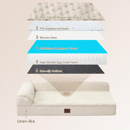 EHEYCIGA XXL Dog Bed Memory Foam, Orthopedic Giant Dog Bed Jumbo with Washable Removable Cover, Waterproof Pet Sofa Couch with Nonskid Bottom, 48x35x7.5, Beige