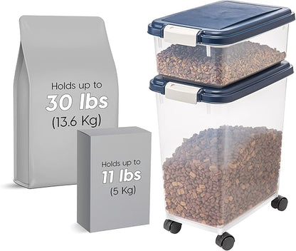 IRIS USA Dog Food Storage Container 30 lb + 11 lb, Stackable Combo Set, Airtight Pet Food Storage Bins with Wheels for Dog Cat Bird Chicken Food, BPA Free, Made in USA, Navy