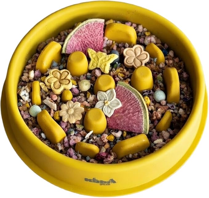 Slow Mo Bowl | Slow Feeder Dog Bowl for Fast Eaters, Improves Digestion & Reduces Bloating, Fun Interactive Design, & Dishwasher Safe | Kubi Pets | Yellow (Yellow)