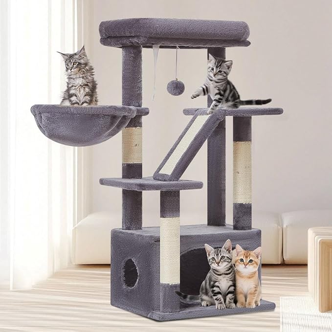 Taoqimiao Cat Tree,38.5-Inch Cat Tower for Indoor Cats,Suitable for Kittens with Luxurious cat condo with Adjustable Baskets and Luxurious Perch MS029SG Smoky Gray