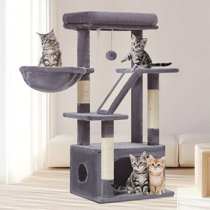 Taoqimiao Cat Tree,38.5-Inch Cat Tower for Indoor Cats,Suitable for Kittens with Luxurious cat condo with Adjustable Baskets and Luxurious Perch MS029SG Smoky Gray