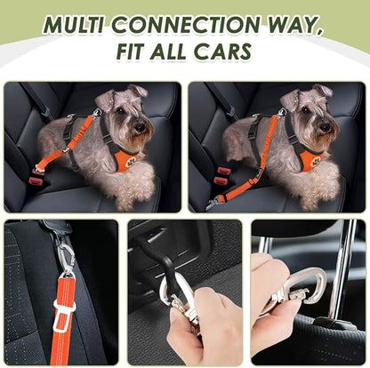 Lukovee Dog Seat Belt for Car, Adjustable Dog Car Harness for Large Medium Small Dogs, Soft Padded & Breathable Mesh Dog Seatbelt with Car Strap and Carabiner (Orange,M)
