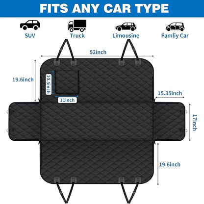 WoofKnows(54" W x 56" L, Black Scratch Prevention Dog Car Seat Cover for Back Seat Waterproof Dog Hammock for Car with Mesh Window Durable