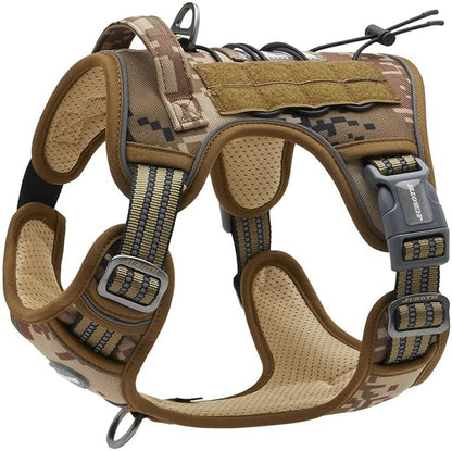AUROTH Tactical Pet Harness for Large Dogs No Pull Adjustable, Reflective Working Training Easy Control Vest Military fpr Service Dog Desert Camo L