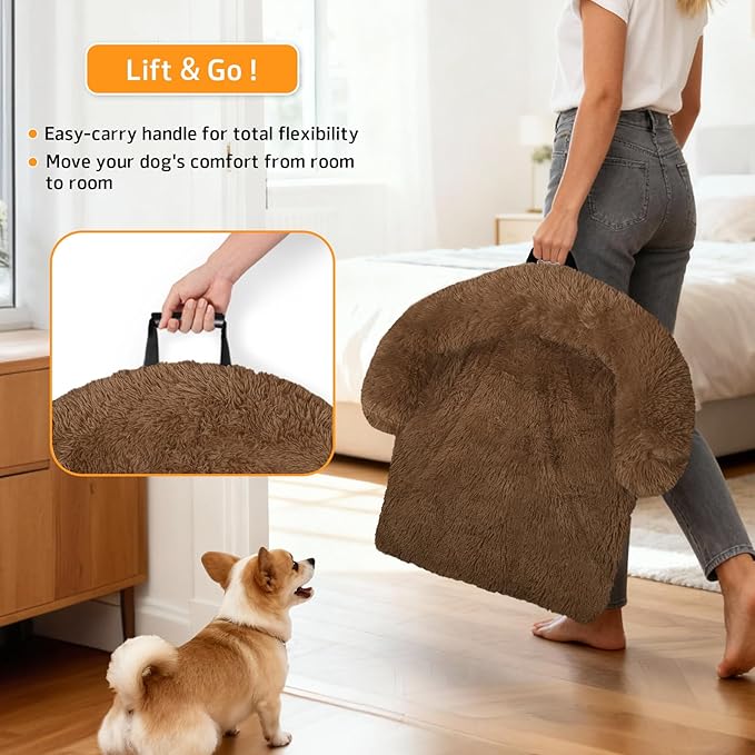 GGIB Calming Dog Bed Fluffy Plush Dog Mat for Furniture Protector with Removable Washable Cover for Large Medium Small Dogs and Cats (Large, Brown)