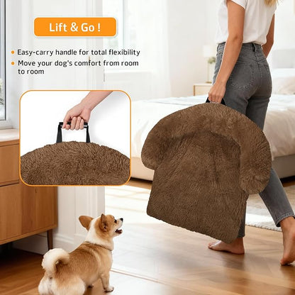 GGIB Calming Dog Bed Fluffy Plush Dog Mat for Furniture Protector with Removable Washable Cover for Large Medium Small Dogs and Cats (Large, Brown)