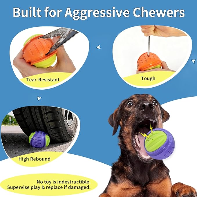 LaRoo Indestructible Squeaky Dog Ball, 3.9" TPR Rubber Chew Toys for Medium/Large Dogs, Floatable Teeth Cleaning Toy with Textured Grip, Non-Toxic Indoor/Outdoor Fetch & Water Play Toy (Yellow)