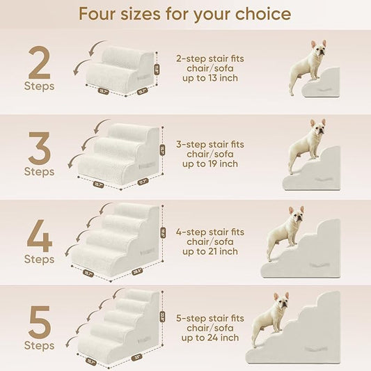PAWSCART Pet Stairs for Dogs 5-Step, 22.8" H Pet Stairs for High Bed, Couch Sofa & Chair, 30D Material Soft Foam Dog Steps with Non-Slip Bottom Surface Removable Washable Cover, Beige