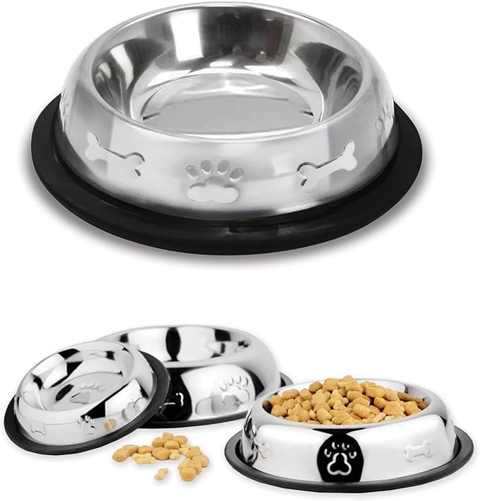 Palz&Co Stainless Steel Dog Bowl with Non Slip, No Spill Rubber Base, Durable and Stylish Design, Dog and Cat Food & Water Bowl, Dishwasher Safe (Small 16 oz)