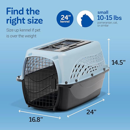 Petmate Dog Crates for Small Dogs & Cat Carriers, Two-Door Plastic Pet Kennel, Top & Front Loading, Made in USA, 24" For Pets Up To 15 lb, Pearl Tan