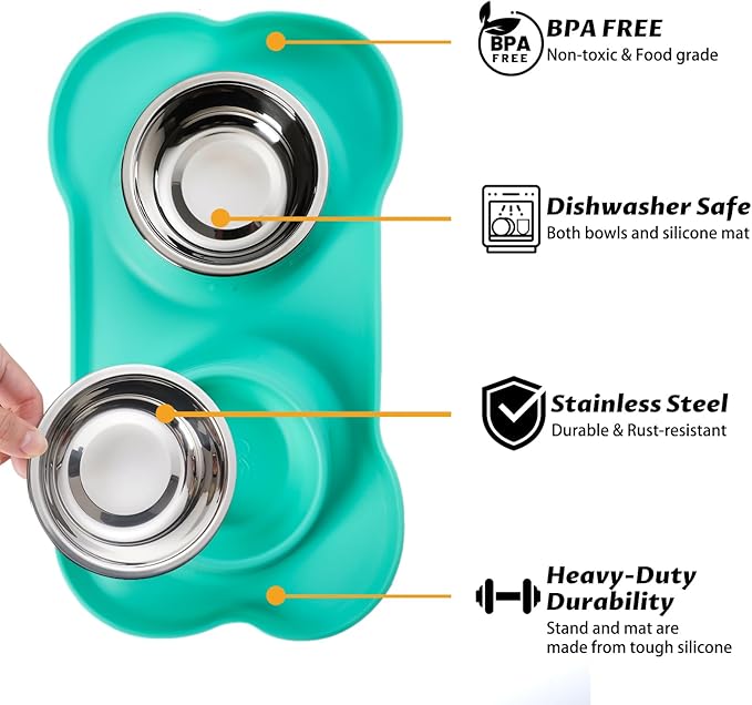 Hubulk Pet Dog Bowls 2 Stainless Steel Dog Bowl with No Spill Non-Skid Silicone Mat + Pet Food Scoop Water and Food Feeder Bowls for Feeding Small Medium Large Dogs Cats Puppies (X-Large, Mint Green)…