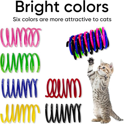 AGYM 6Colors Plastic Spring Cat Toys, 24 Pack Spiral Springs for Indoor Cats to Swat, Bite, Hunt, Interactive Toys for Cats and Kittens