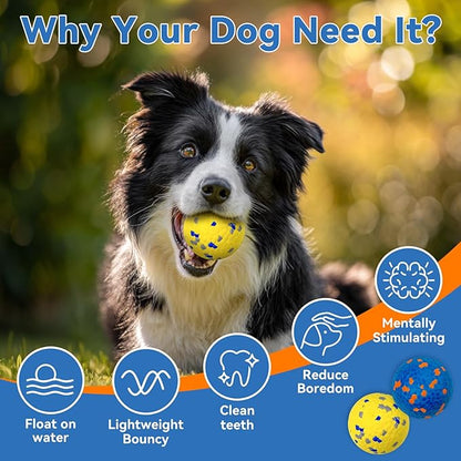Indestructible Dog Ball Toy, Durable Dog Tennis Balls for Aggressive Chewers, High Bounce & Floating Balls for Dogs, Jolly Ball for Fetch in Yard, Beach & Pool(4 Pack)
