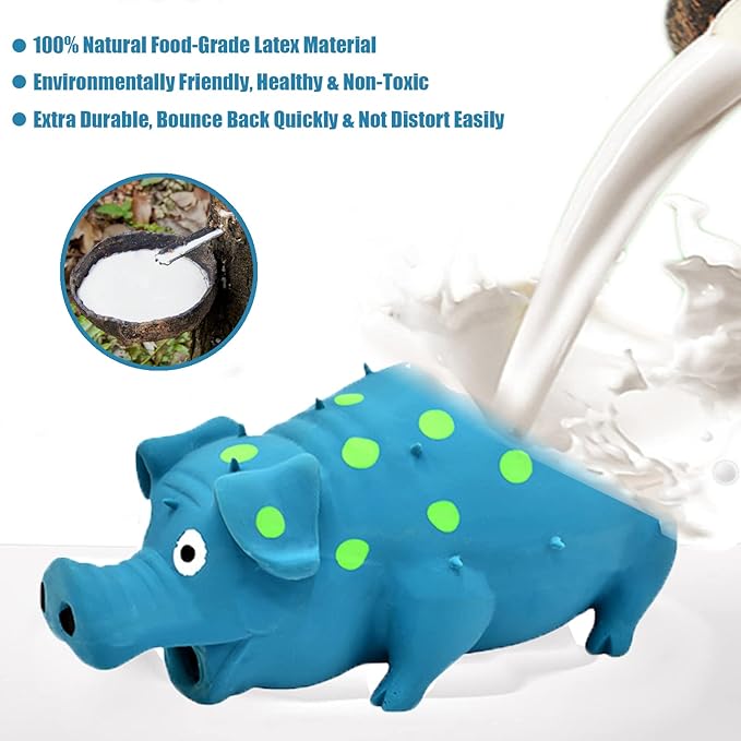 Pig Squeaky Dog Toy, 2 PCS Interactive Rubber Dog Chew Toy - Durable Latex Spot Grunting Pig Toys that Oink for Small Medium Large Dogs (Orange, Blue)