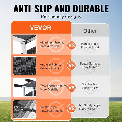 VEVOR Dog Stair for Cars, Wide 5-Step Dog Car Steps, Folding Dog Car Ramp with Nonslip Surface, Portable Pet Steps Lightweight Aluminum for Car, SUV and Truck, Supports up to 150 lbs