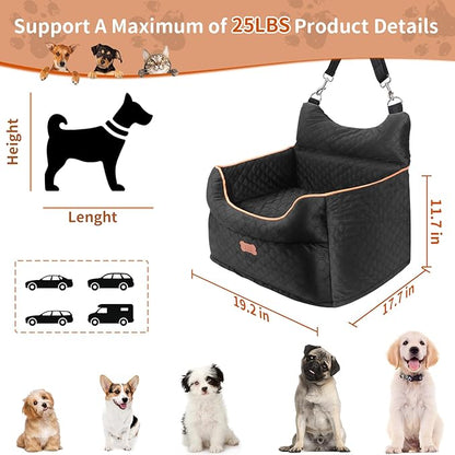 Dog Car Seat - Memory Foam Dog Booster Seats for Small Dogs Up to 25lbs-Elevated Pet Car Seat with Storage Pockets and Dogs Seat Belt-Pet Travel Bed for Front & Back Seats-Removable Washable-Black