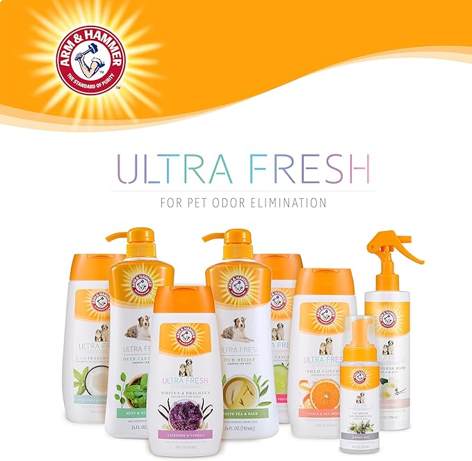 Arm & Hammer Ultra Fresh Oatmeal Dog Shampoo with Aloe for Itch Relief and Odor Control, Baking Soda Deodorizing Pet Shampoo for Dry Itchy Skin, Pump Bottle Dog Wash, White Tea & Sage Scent, 24 Fl Oz
