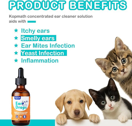 Dog Ear Drops, Dog Ear Cleaner Drops, Ear Infection Treatment for Dogs and Cats, Natural Herbal Ear Cleaning Solution for Dirty,Itchy,Smelly,Inflammed Pet Ears, 2 oz*2 with Dropper