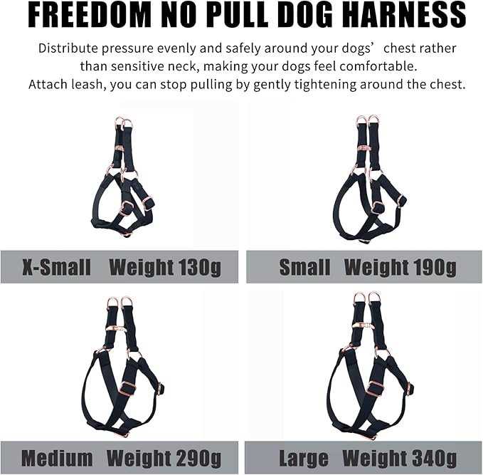 Soft Leather No Pull Dog Harness - Adjustable Step in Dog Harness with Rose Gold Heavy Duty Metal Buckle, Freedom Nylon Dog Halter Vests for Small Medium Large Dogs Easy Walking Training (Black,S)