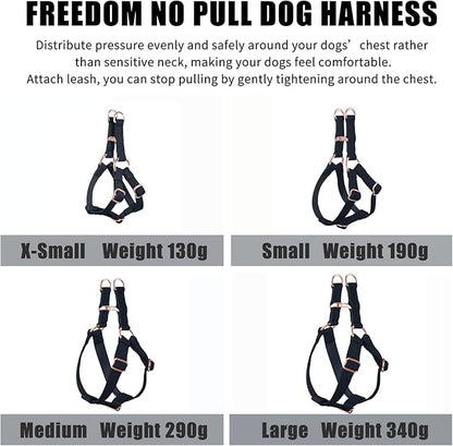 Soft Leather No Pull Dog Harness - Adjustable Step in Dog Harness with Rose Gold Heavy Duty Metal Buckle, Freedom Nylon Dog Halter Vests for Small Medium Large Dogs Easy Walking Training (Black,S)