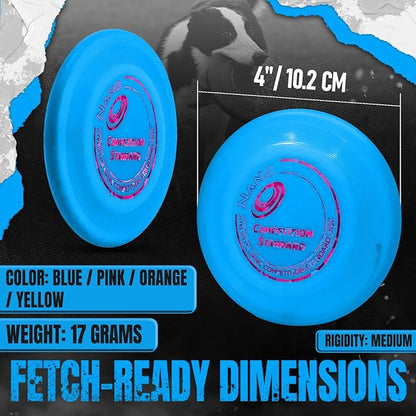 Hyperflite Nano Competition Standard Disc Dog Disc 4” (17g) | Official Skyhoundz Mini Flying Disc for Small Dog & Puppy | Long-Flying, Lightweight Dog Toy for Backyard, & Beach | Anti-Glare - Blue
