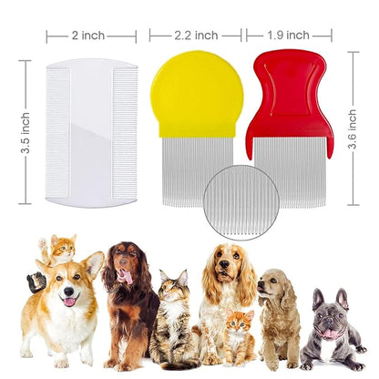 Lice Comb Flea Comb For Cats Dog Pet Comb Set Metal Fine Tooth Remove Tear Marks Float Hair Dandruff (B)