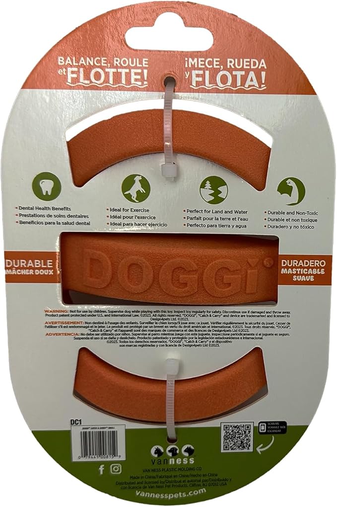 Van Ness Pets Doggi Catch and Carry Flying Disc Floating Dog Toy, Small, Orange