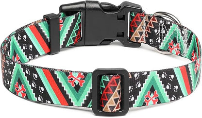 Mercano Adjustable Dog Collar - Special Design Patterns, Soft Nylon Comfortable Durable Pet Collar for Small Medium Large Dogs (S, Ethnic Green)