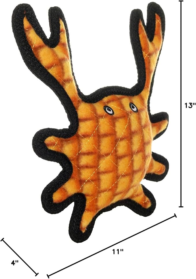 TUFFY - World's Tuffest Soft Dog Toy - Ocean- Squeakers - Multiple Layers. Made Durable, Strong & Tough. Interactive Play (Tug, Toss & Fetch). Machine Washable & Floats. (Crab Orange, Medium)