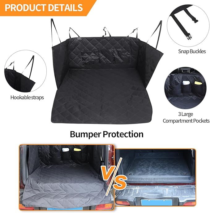 Cargo Liner for Dogs Compatible with Toyota FJ Cruiser 2007-2021, Pet Dog Trunk Cargo Liner, Waterproof Anti-Dirty Pet Cargo Cover Dog Seat Mat, with Bumper Flap Protector (Black)