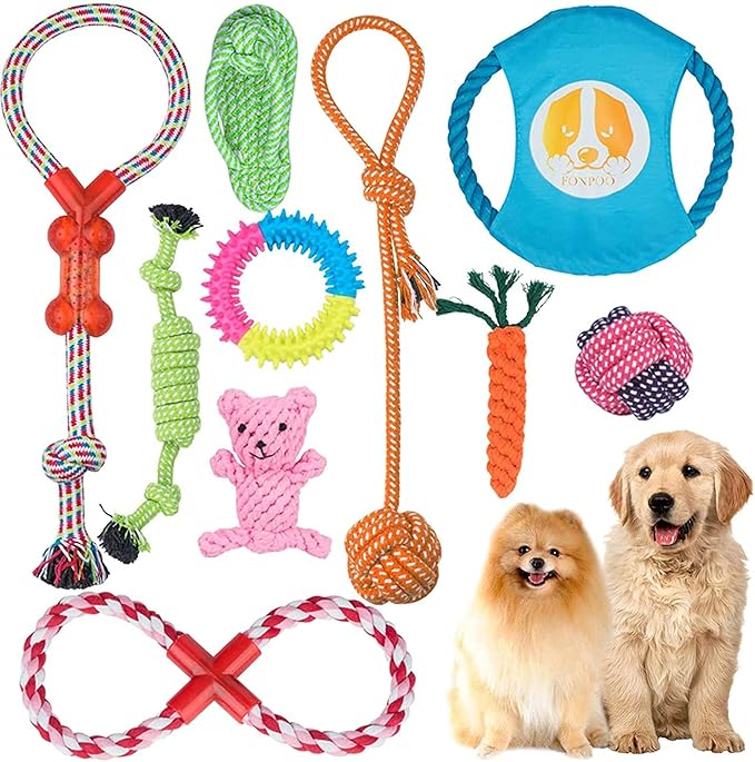 Dog Chew Toys for Small to Medium Dogs - 10 Pack Tough Dog Toys, Interactive Rope Teething Toy for Puppy, Durable Tug of War Toy, Birthday and Festival Gift Set
