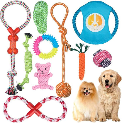 Dog Chew Toys for Small to Medium Dogs - 10 Pack Tough Dog Toys, Interactive Rope Teething Toy for Puppy, Durable Tug of War Toy, Birthday and Festival Gift Set