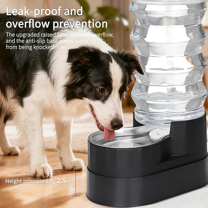RIZZARI 9L Dog Water Dispenser:Black Stainless Steel Automatic Gravity Feeder -Removes Odors -Softens Water-Helps Prevent Urinary Stones -Extends Lifespan -for Active Dog Owners &Home Garage Balcony