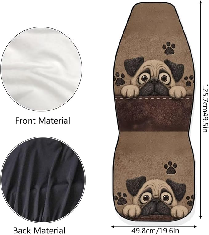 Dreaweet Car Seat Covers for Women Cute Pug Car Accessories Interior 2 Piece Universal Elastic Front Seat Covers for SUV Sedan Washable Vehicle Seat Cover for Carseat Protection