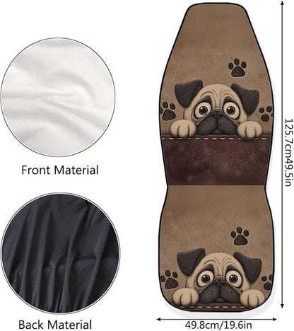 Dreaweet Car Seat Covers for Women Cute Pug Car Accessories Interior 2 Piece Universal Elastic Front Seat Covers for SUV Sedan Washable Vehicle Seat Cover for Carseat Protection