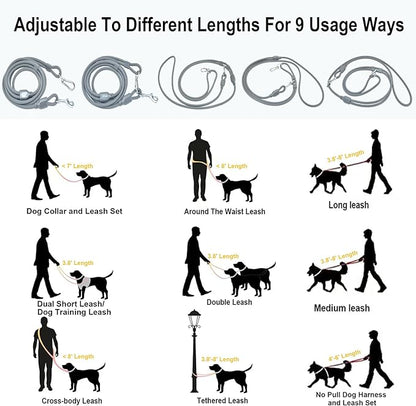 Hands Free Dog Leash Crossbody & Waist for Walking, 9-in-1 No Pull Dog Harness & Leash Set, Heavy Duty Waterproof Slip Lead for Large Medium Breeds (20-120lbs, Grey)