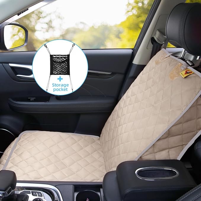 Bark Lover Deluxe Dog Seat Cover for Front Seat-More Durable Waterproof Front Seat Protector, High Heat Resistant and Nonslip Front Seat Cover for Dogs Kids, Universal Size (Beige MAT)