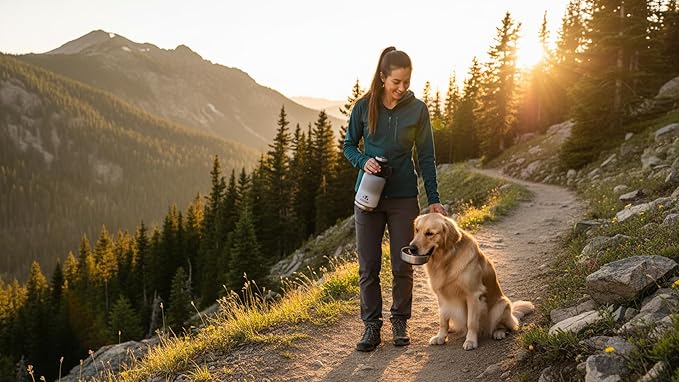 Petty Paw Dog Travel Water Bottle 32 oz Portable Stainless Steel Pet Water Bottle with Detachable Bowl for Dogs Leak Proof for Walking, Hiking, Camping