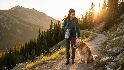 Petty Paw Dog Travel Water Bottle 32 oz Portable Stainless Steel Pet Water Bottle with Detachable Bowl for Dogs Leak Proof for Walking, Hiking, Camping