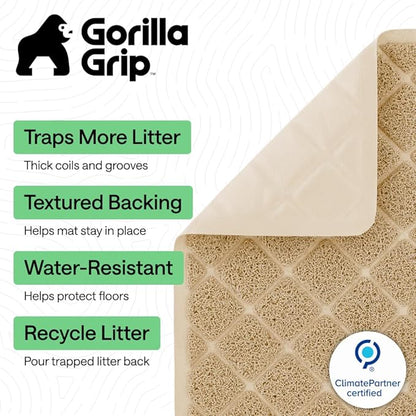 GORILLA GRIP Cat Litter Box Mat, 35x23 2 Pack, Cushioned Coil Mesh Litter Trapping Mats, Scatter Control Supplies for Less Mess, Phthalate Free, Ultra Deep Catch Grooves, Rinse or Vacuum Clean, Beige