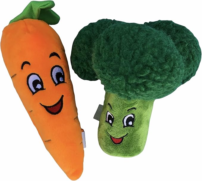 Glow Pups Dog Toys, 2 Pack Plush Puppy Toys with Squeaker, Durable Carrot and Broccoli Food Shaped Dog Toys for Medium Dogs, Promotes Mental Stimulation, Relieves Stress - Peach