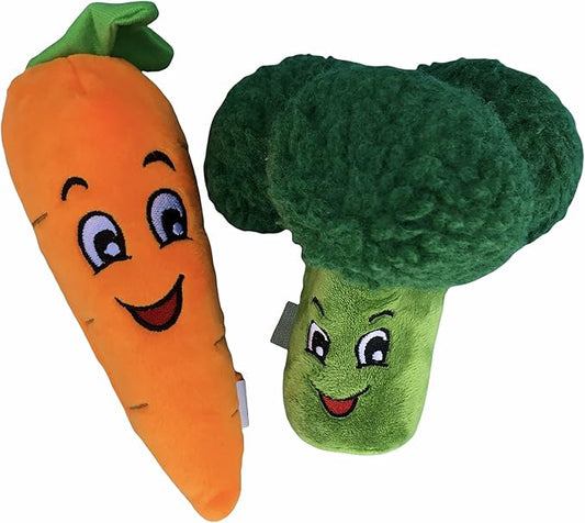 Glow Pups Dog Toys, 2 Pack Plush Puppy Toys with Squeaker, Durable Carrot and Broccoli Food Shaped Dog Toys for Medium Dogs, Promotes Mental Stimulation, Relieves Stress - Peach